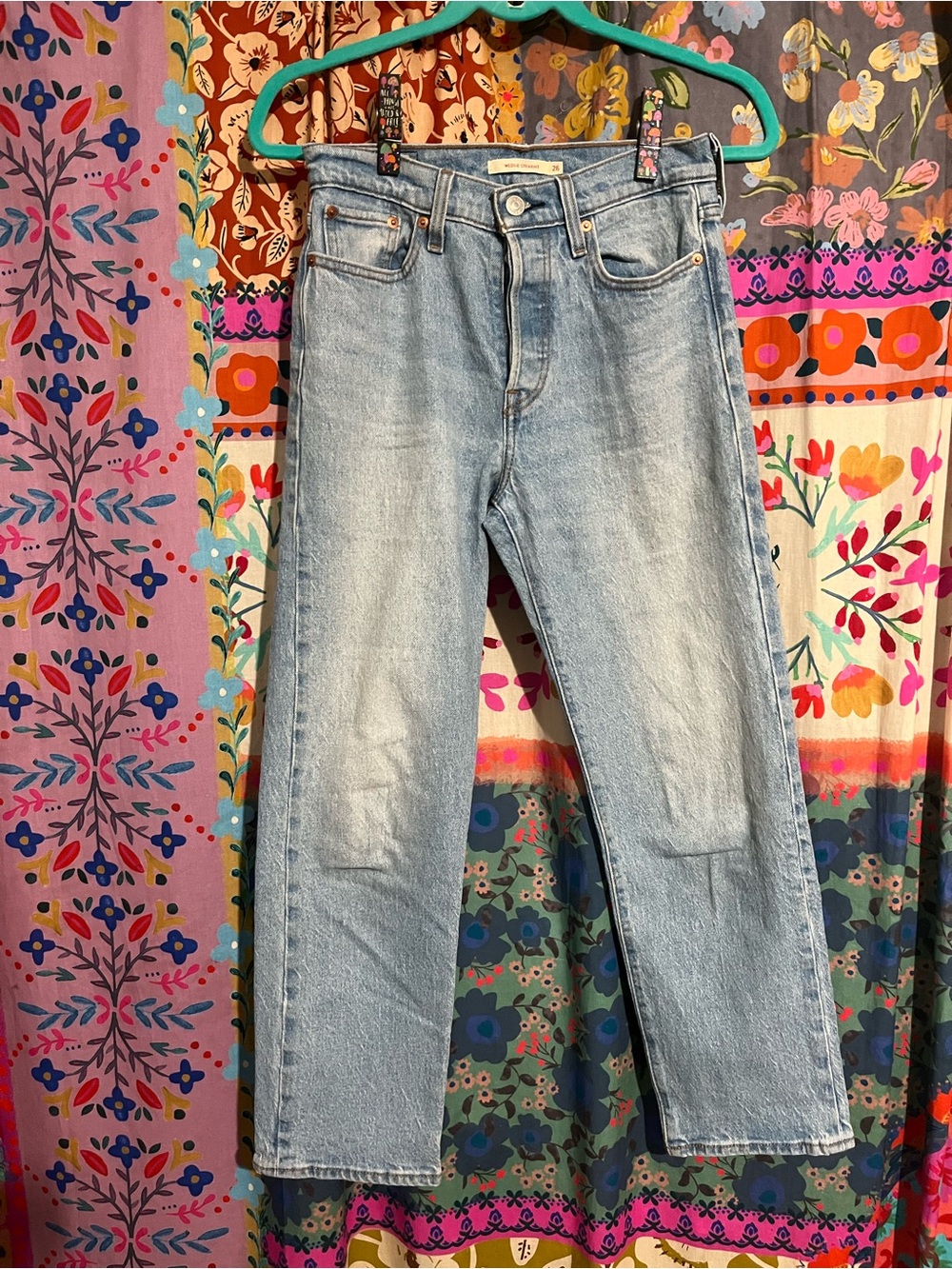 Levi's Light Blue High-Rise Button Fly Straight Leg Jeans for Women Size 26 - Picture 2 of 12